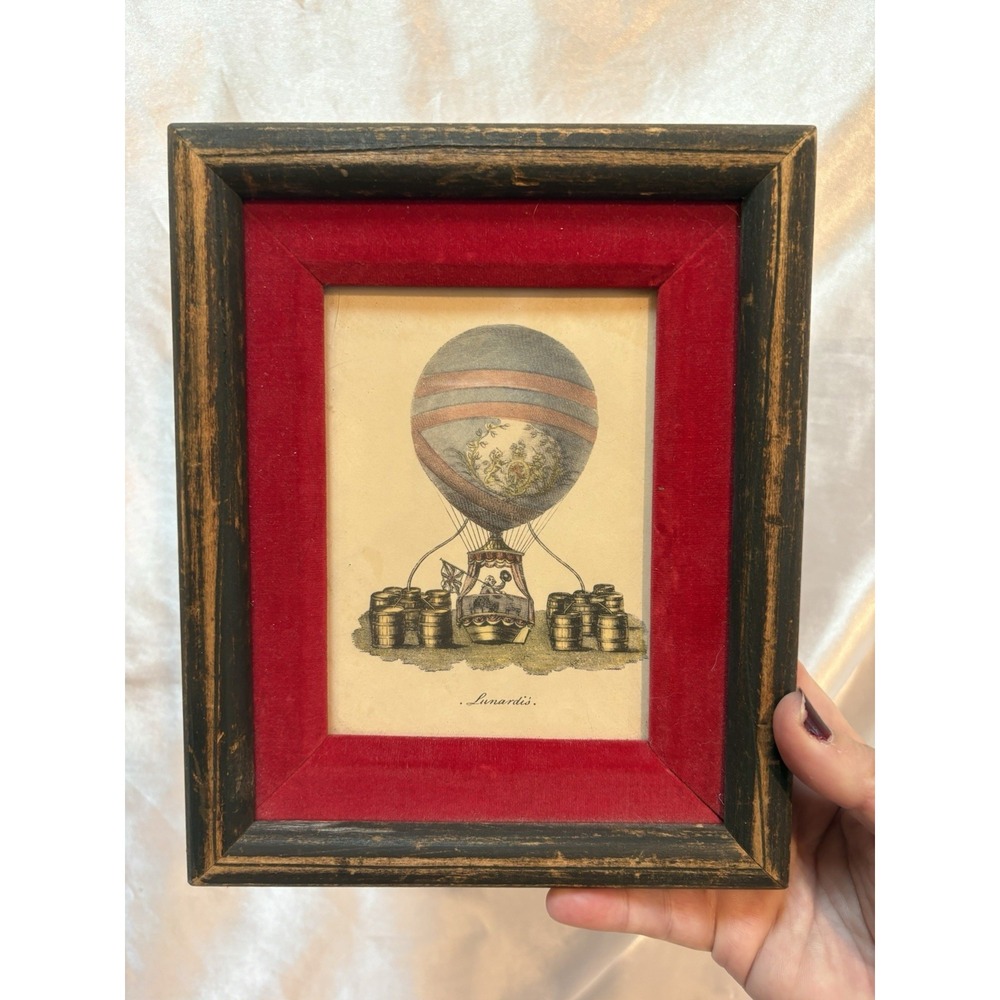 Lunardis Hot Air Balloon Wall Art framed Print red velvet matting 8.5" x 6.5"
